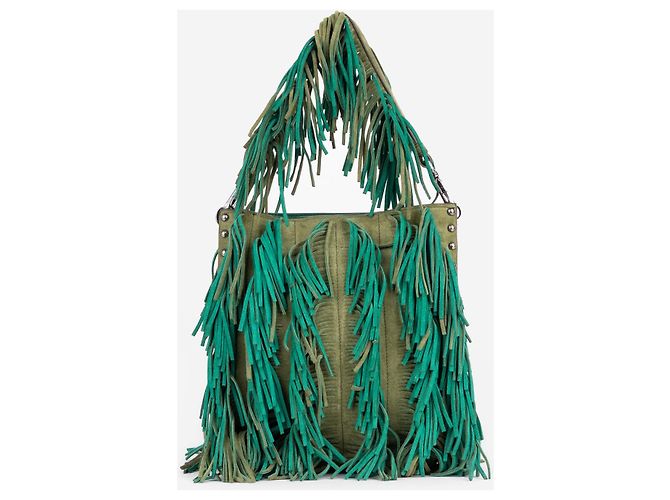 Prada SS07 Zweifarbige Wildleder-Fransen-Hobo-Schultertasche - Ansicht 4