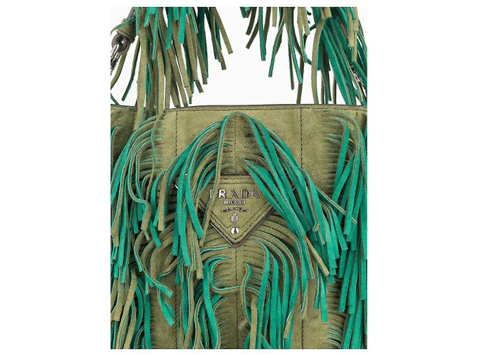 Prada SS07 Zweifarbige Wildleder-Fransen-Hobo-Schultertasche - Ansicht 5