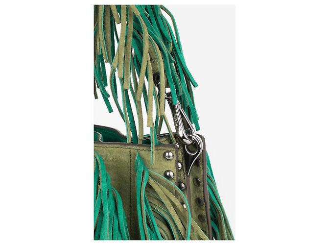 Prada SS07 Zweifarbige Wildleder-Fransen-Hobo-Schultertasche - Ansicht 6