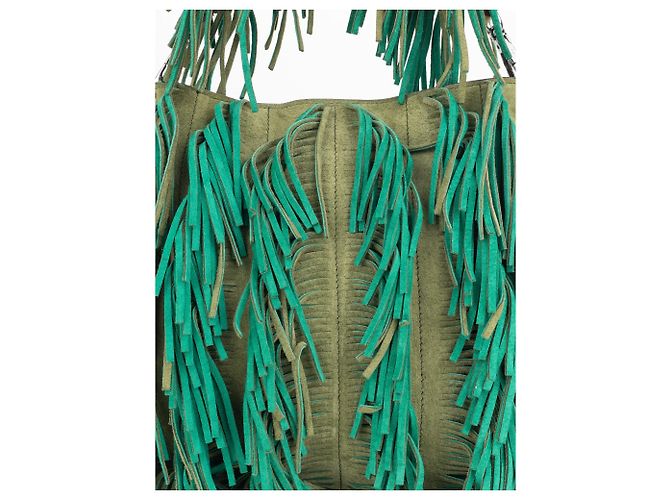 Prada SS07 Zweifarbige Wildleder-Fransen-Hobo-Schultertasche - Ansicht 7