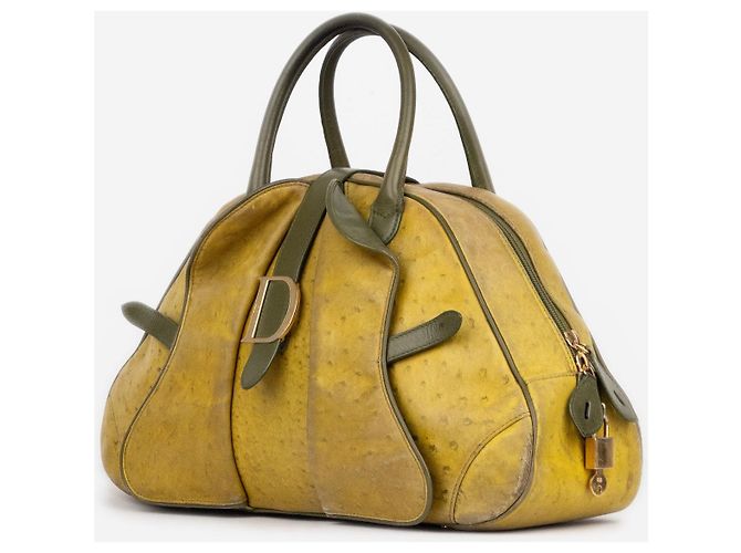 Saddle Dior da Galliano AW00 Edizione Limitata Borsa a tracolla bowling in struzzo Giallo - vista 2