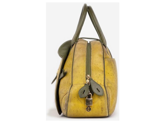 Saddle Dior da Galliano AW00 Edizione Limitata Borsa a tracolla bowling in struzzo Giallo - vista 3