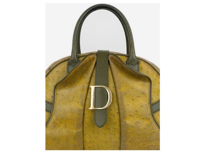 Saddle Dior da Galliano AW00 Edizione Limitata Borsa a tracolla bowling in struzzo Giallo - vista 5