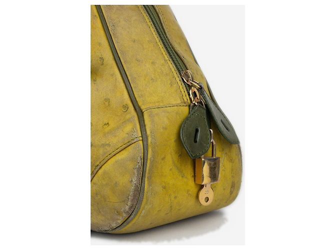 Saddle Dior da Galliano AW00 Edizione Limitata Borsa a tracolla bowling in struzzo Giallo - vista 6