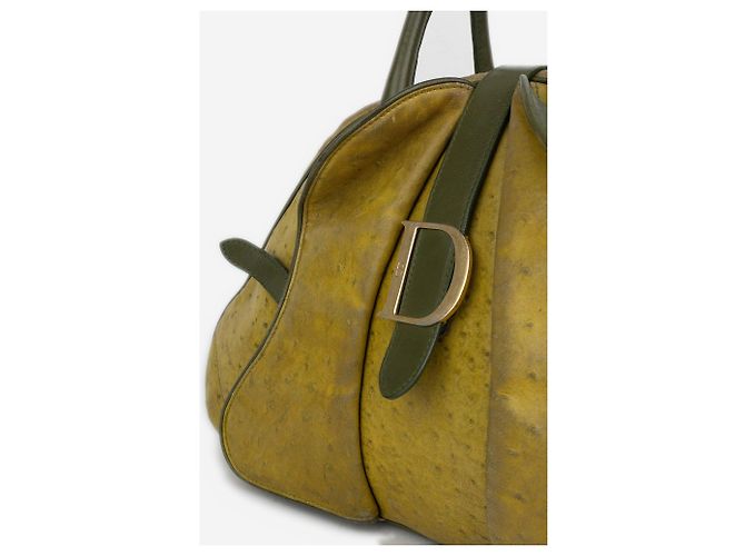 Saddle Dior da Galliano AW00 Edizione Limitata Borsa a tracolla bowling in struzzo Giallo - vista 7