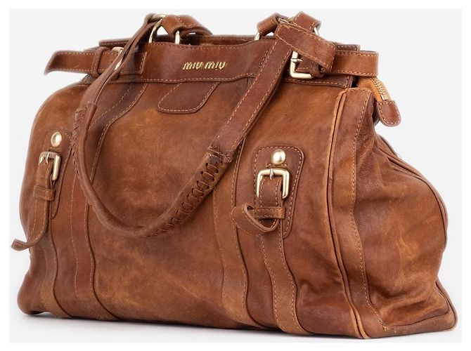 Borsa a tracolla Miu Miu 2000s Large Vitello Shopper Marrone - vista 2