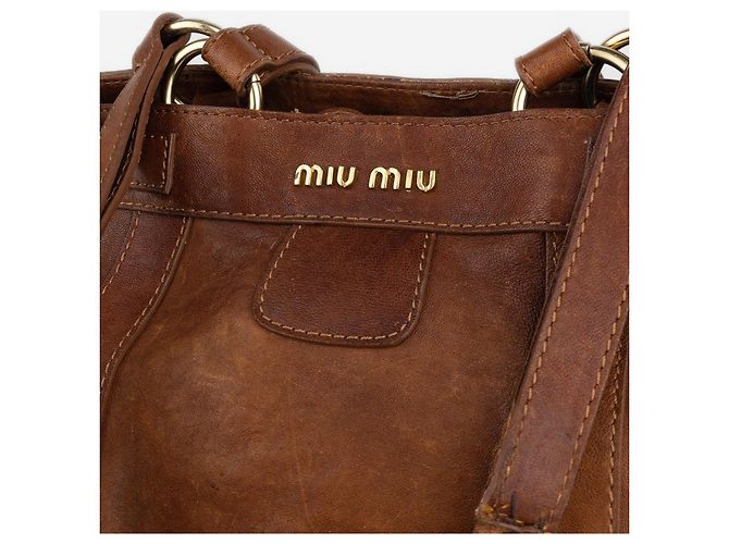 Borsa a tracolla Miu Miu 2000s Large Vitello Shopper Marrone - vista 4
