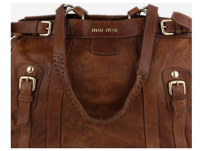 Borsa a tracolla Miu Miu 2000s Large Vitello Shopper Marrone - vista 5