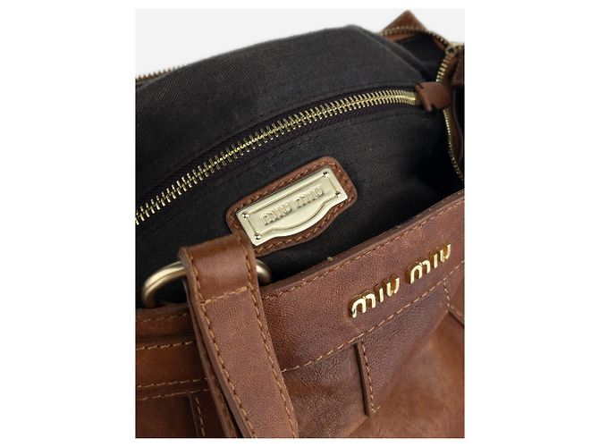 Borsa a tracolla Miu Miu 2000s Large Vitello Shopper Marrone - vista 7