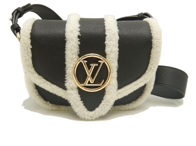 Borsa a tracolla Louis Vuitton LV Pont Neuf Soft PM in shearling di vitello Nero Bianco - vista 2
