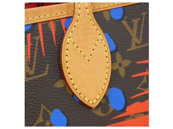 Borsa Louis Vuitton Monogram Summer Jungle Dot Neverfull MM Marrone Rosso - vista 3