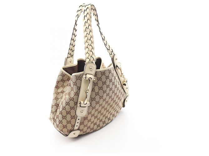 Borsa a tracolla Gucci in tela GG e pelle Beige Crudo - vista 2