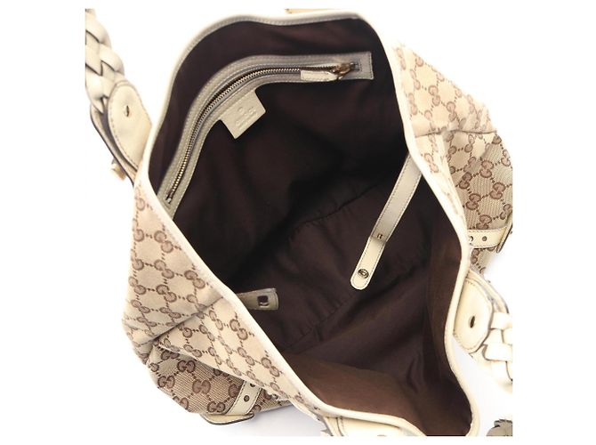 Borsa a tracolla Gucci in tela GG e pelle Beige Crudo - vista 3