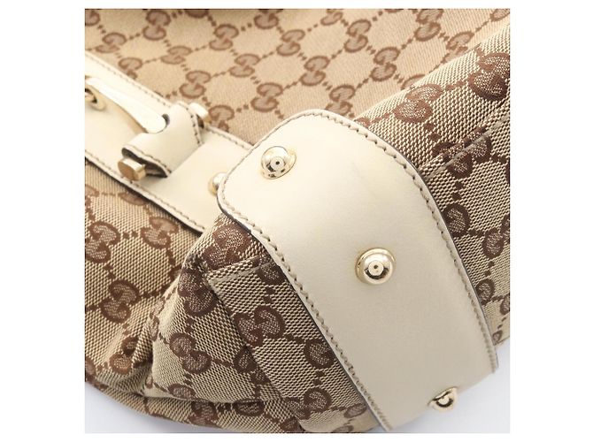Borsa a tracolla Gucci in tela GG e pelle Beige Crudo - vista 5