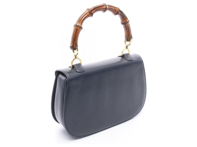 Borsa Gucci Bamboo in pelle blu navy - vista 2