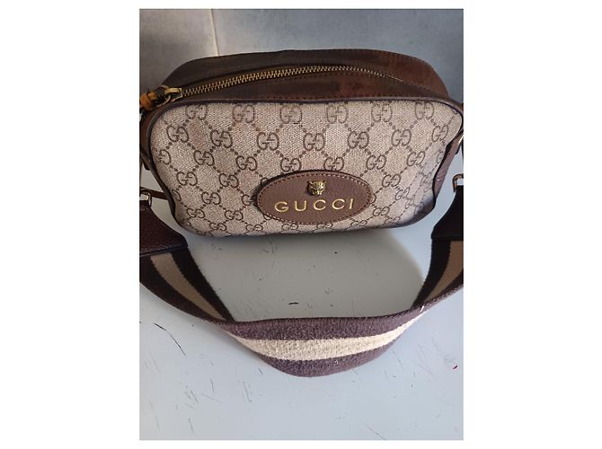 Gucci Borsa a Tracolla GG Supreme Tela e Pelle Marrone Beige - vista 12