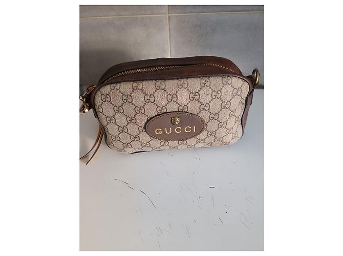Gucci Borsa a Tracolla GG Supreme Tela e Pelle Marrone Beige - vista 3