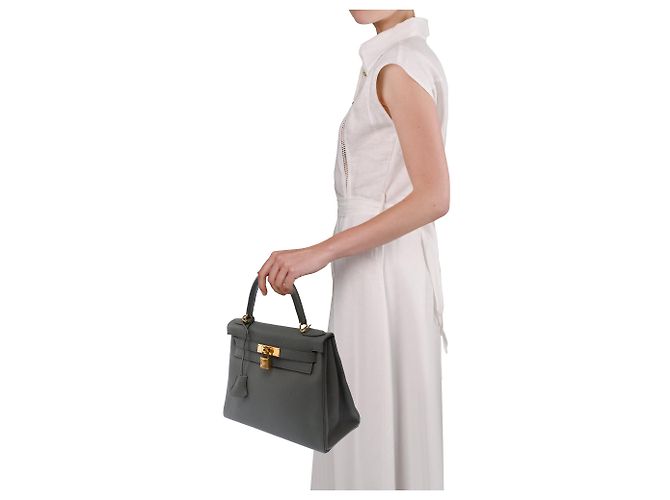 Hermès Borsa HERMES Kelly 28 in Pelle Grigia - 103696 Grigio - vista 13