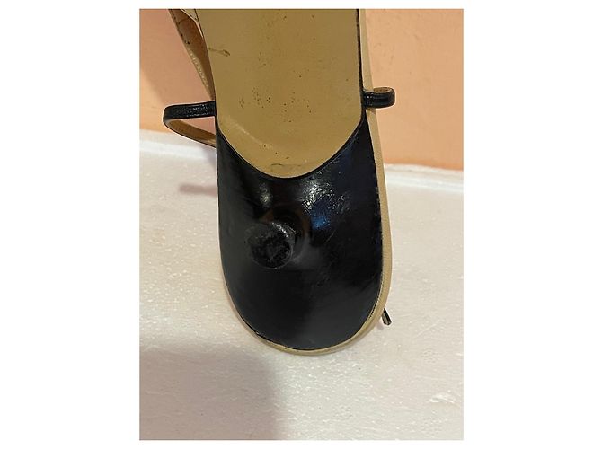 Décolleté slingback bicolore Chanel in pelle Nero Beige - vista 14