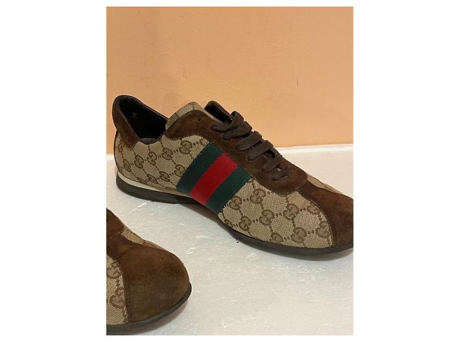 Sneakers Gucci in Tela Monogram con Striscia Web Marrone Multicolore - vista 10