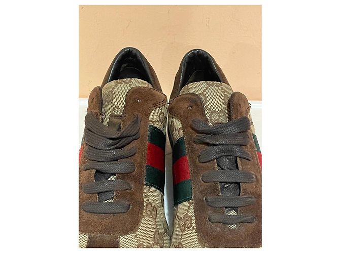Sneakers Gucci in Tela Monogram con Striscia Web Marrone Multicolore - vista 11