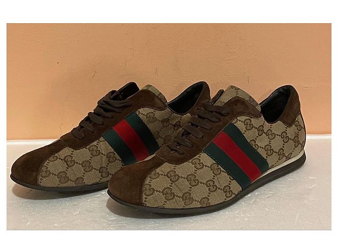 Sneakers Gucci in Tela Monogram con Striscia Web Marrone Multicolore - vista 4