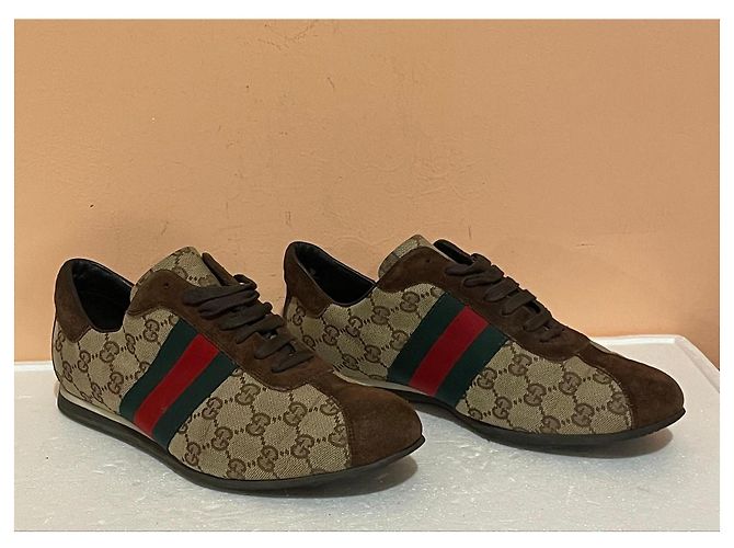 Sneakers Gucci in Tela Monogram con Striscia Web Marrone Multicolore - vista 5