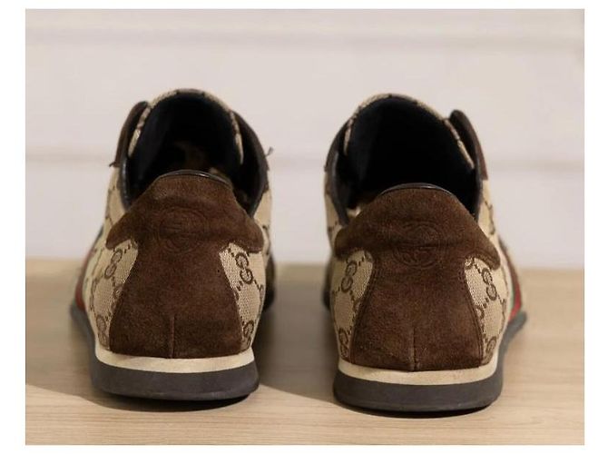 Sneakers Gucci in Tela Monogram con Striscia Web Marrone Multicolore - vista 6