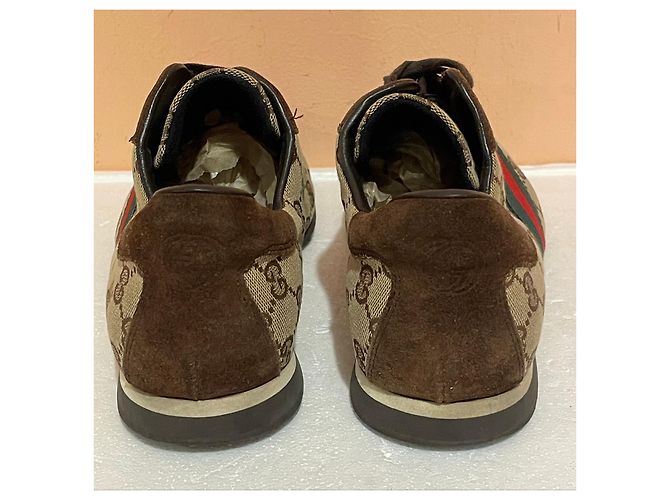Sneakers Gucci in Tela Monogram con Striscia Web Marrone Multicolore - vista 7