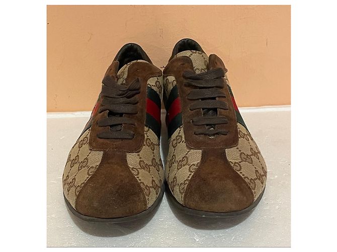 Sneakers Gucci in Tela Monogram con Striscia Web Marrone Multicolore - vista 8