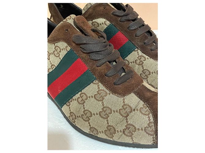 Sneakers Gucci in Tela Monogram con Striscia Web Marrone Multicolore - vista 9