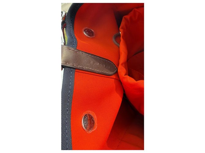 Duffle Hermès Sac de Pansage Groom Medium Canvas Tote Navy/Feu con tracolla, Molto buono Blu - vista 17