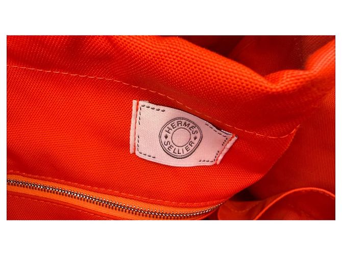 Duffle Hermès Sac de Pansage Groom Medium Canvas Tote Navy/Feu con tracolla, Molto buono Blu - vista 18