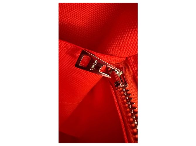 Duffle Hermès Sac de Pansage Groom Medium Canvas Tote Navy/Feu con tracolla, Molto buono Blu - vista 21