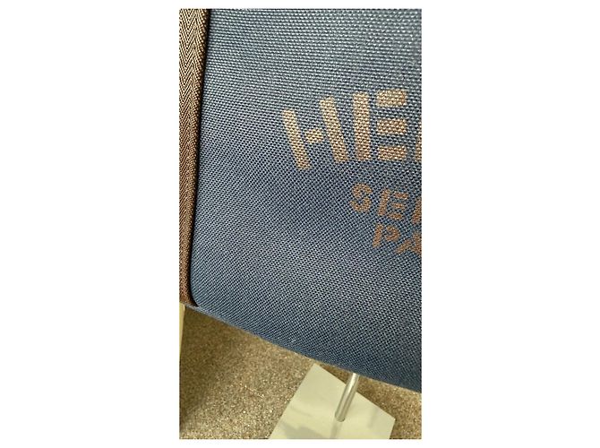 Duffle Hermès Sac de Pansage Groom Medium Canvas Tote Navy/Feu con tracolla, Molto buono Blu - vista 5