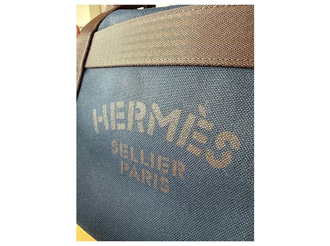 Duffle Hermès Sac de Pansage Groom Medium Canvas Tote Navy/Feu con tracolla, Molto buono Blu - vista 6