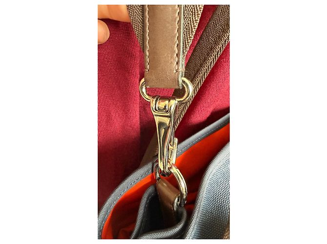 Duffle Hermès Sac de Pansage Groom Medium Canvas Tote Navy/Feu con tracolla, Molto buono Blu - vista 8