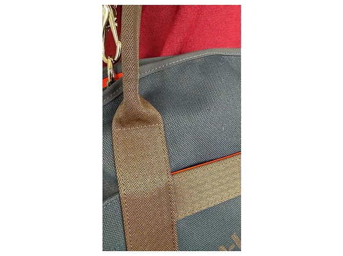 Duffle Hermès Sac de Pansage Groom Medium Canvas Tote Navy/Feu con tracolla, Molto buono Blu - vista 9