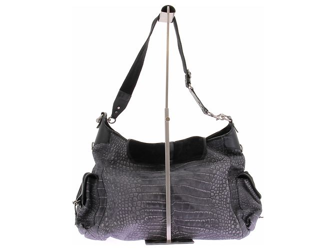 Isabel Marant Borsa in pelle nera e grigia con stampa coccodrillo Nero - vista 2