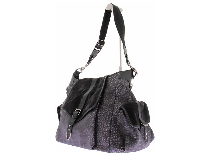 Isabel Marant Borsa in pelle nera e grigia con stampa coccodrillo Nero - vista 3
