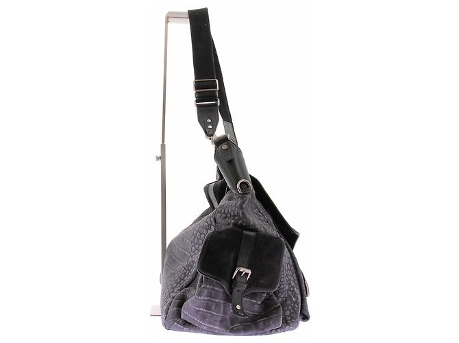 Isabel Marant Borsa in pelle nera e grigia con stampa coccodrillo Nero - vista 4