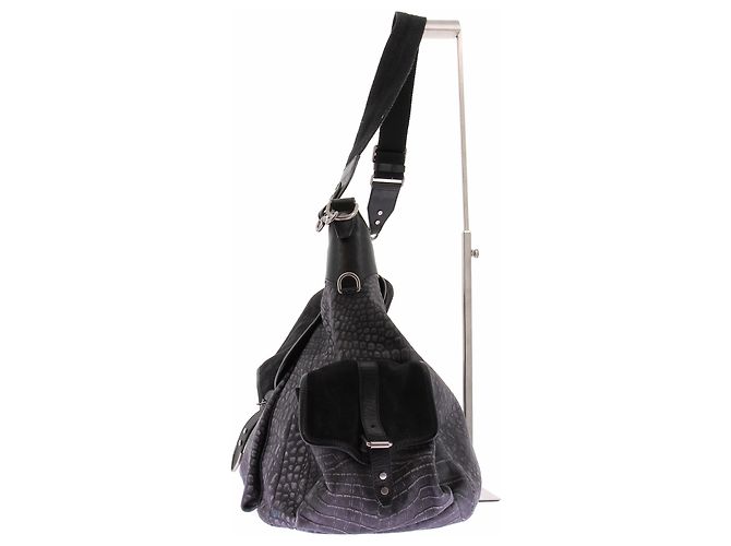 Isabel Marant Borsa in pelle nera e grigia con stampa coccodrillo Nero - vista 5