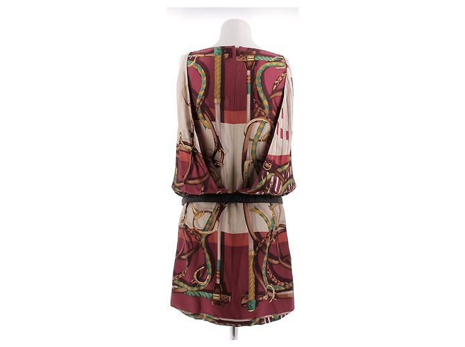 Gucci Vestido de seda com estampa multicolorida Vermelho - vista 2