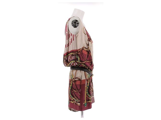 Gucci Vestido de seda com estampa multicolorida Vermelho - vista 3