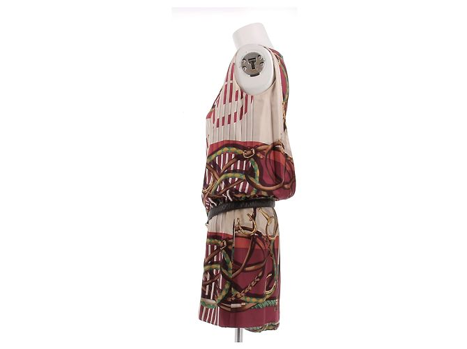 Gucci Vestido de seda com estampa multicolorida Vermelho - vista 4