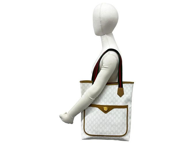 Borsa Tote Gucci Vintage Sherry Line Marrone Bianco Rosso Verde - vista 2