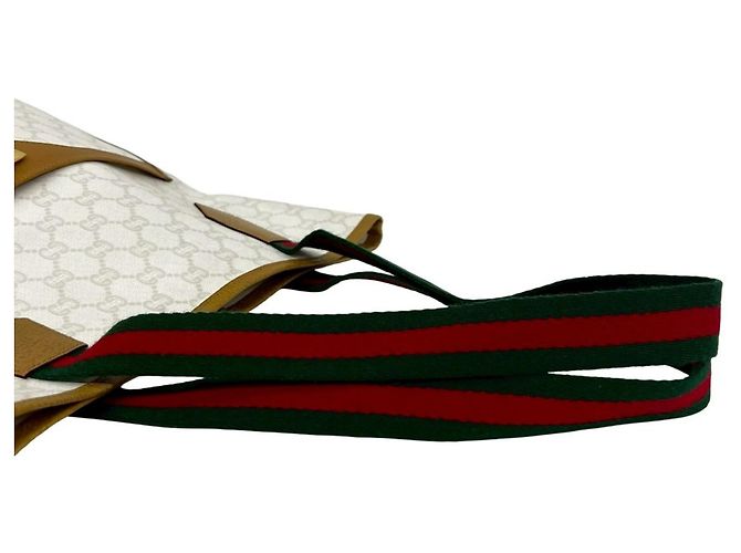 Borsa Tote Gucci Vintage Sherry Line Marrone Bianco Rosso Verde - vista 4