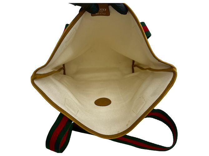 Borsa Tote Gucci Vintage Sherry Line Marrone Bianco Rosso Verde - vista 9