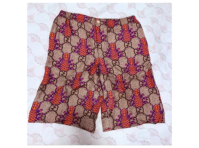 Pantaloncini Gucci Monogramma GG con Ananas Marrone Multicolore Arancione Porpora - vista 2