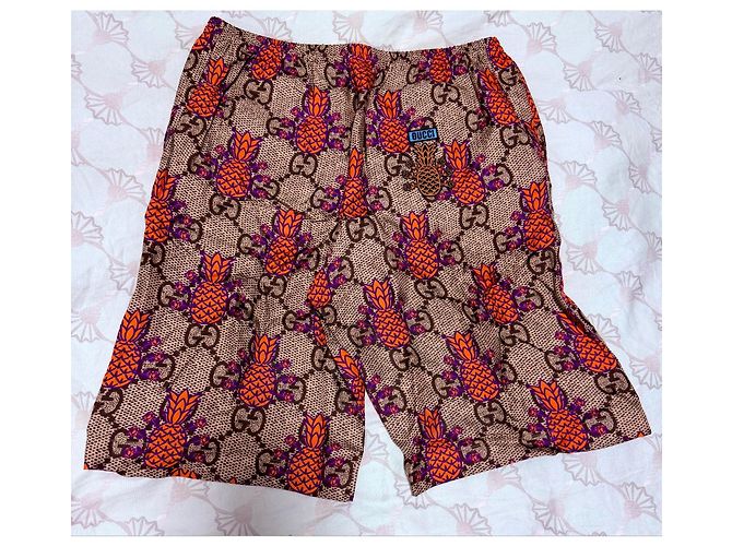 Pantaloncini Gucci Monogramma GG con Ananas Marrone Multicolore Arancione Porpora - vista 3